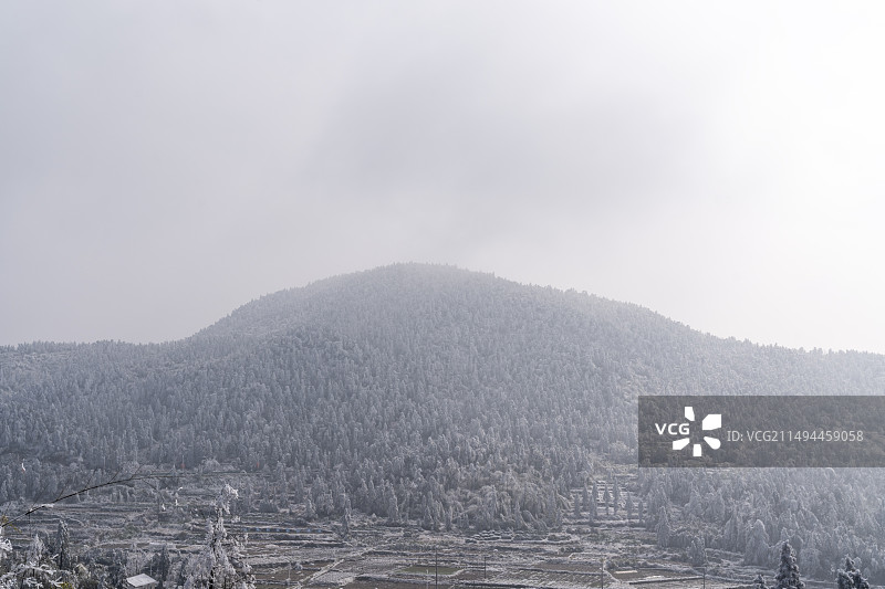 浙江天台县石梁镇雾凇雪景图片素材