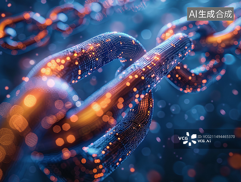 【AI数字艺术】高科技数据组成的锁链区块链象征图片素材