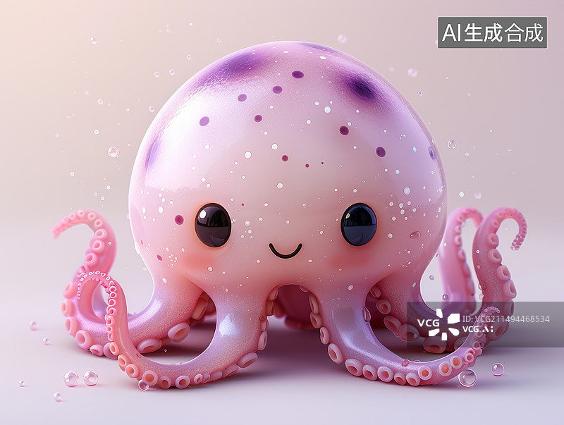【AI数字艺术】可爱的粉紫色章鱼动画角色图片素材