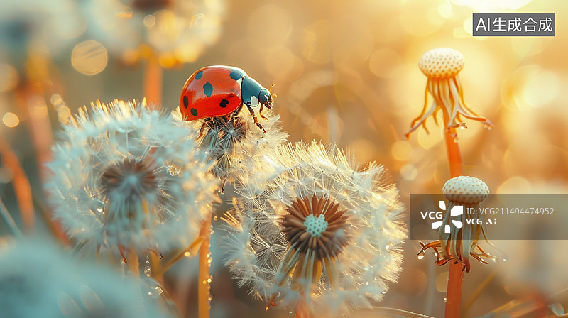 【AI数字艺术】一支七星瓢虫在蒲公英上图片素材