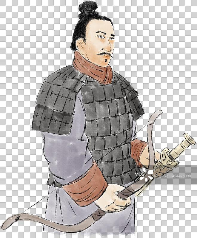 威武雄壮的手持弓箭刀剑的古代秦朝士兵人物元素图片素材