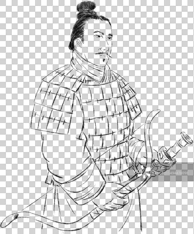 威武雄壮的手持弓箭刀剑的古代秦朝士兵人物元素图片素材