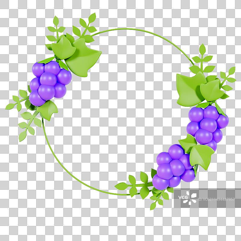 3D立体葡萄水果边框文字框元素图片素材