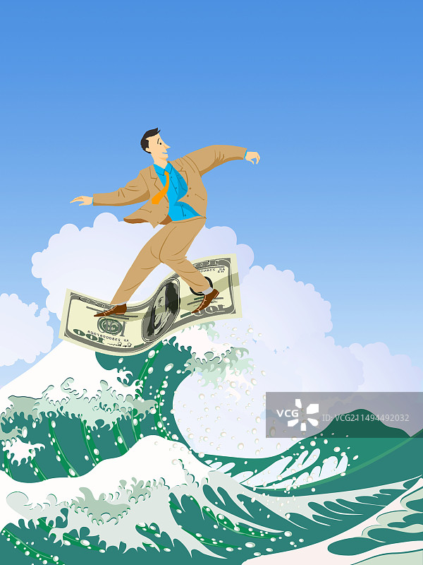 商人在冲浪板上冲浪图片素材