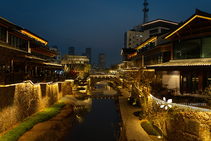 天台县赭溪老街夜景图片素材