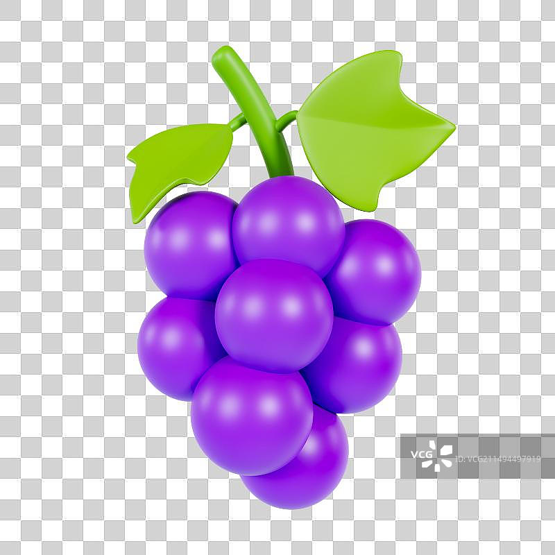 3D立体卡通紫色葡萄夏天水果元素图片素材