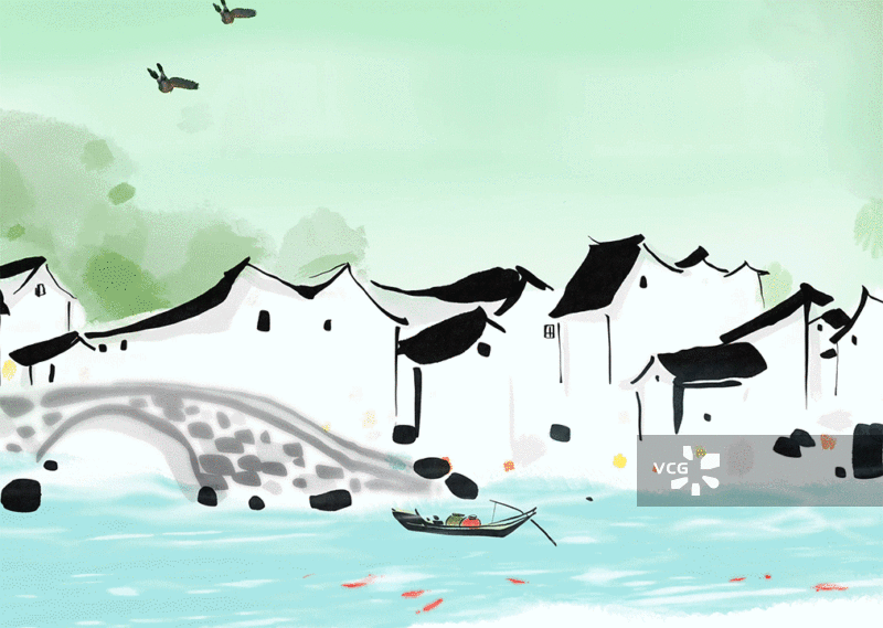 江南水乡，房子，建筑，村庄，村子，古镇，中国风，视频，动画，水墨，传统文化图片素材