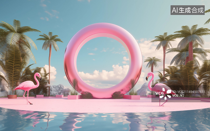 【AI数字艺术】夏日赛博朋克风电商展台图片素材