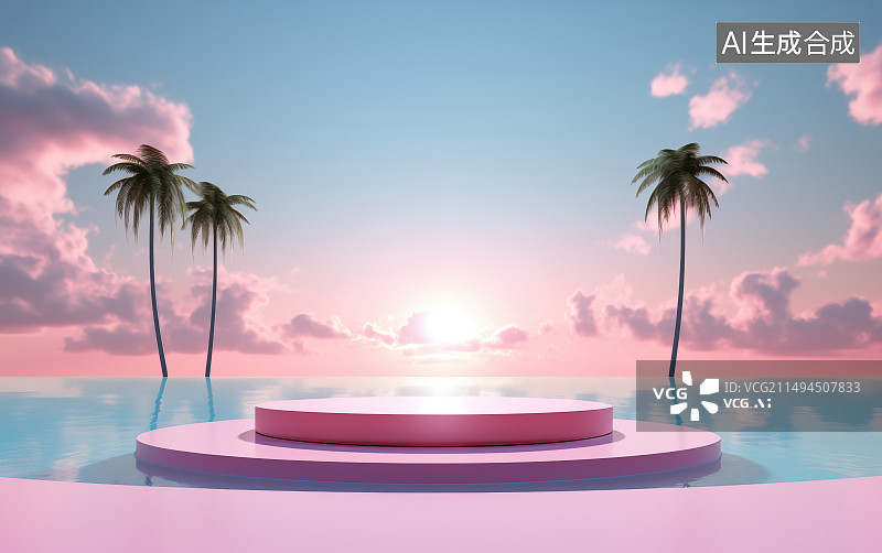 【AI数字艺术】夏日赛博朋克风电商展台图片素材