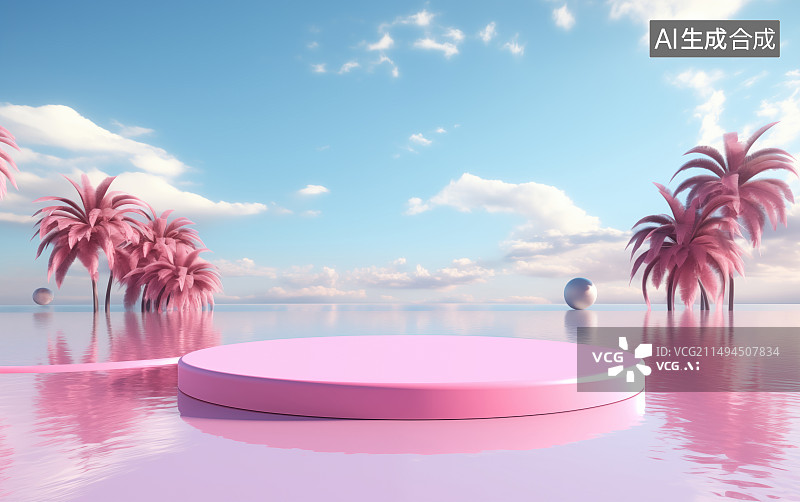 【AI数字艺术】夏日赛博朋克风电商展台图片素材