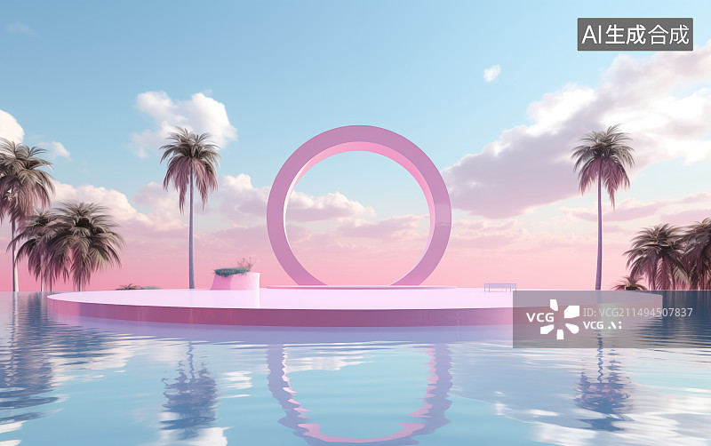 【AI数字艺术】夏日赛博朋克风电商展台图片素材