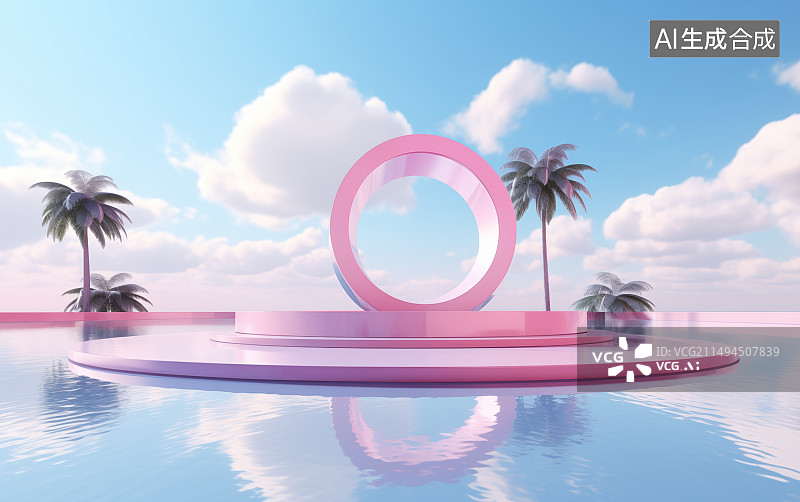 【AI数字艺术】夏日赛博朋克风电商展台图片素材