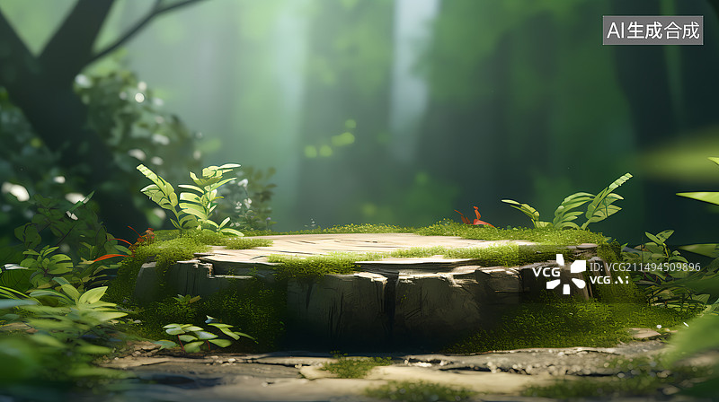 【AI数字艺术】宁静自然的森林产品展台图片素材