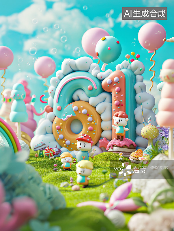 【AI数字艺术】花园中粘土风格的61节字样图片素材