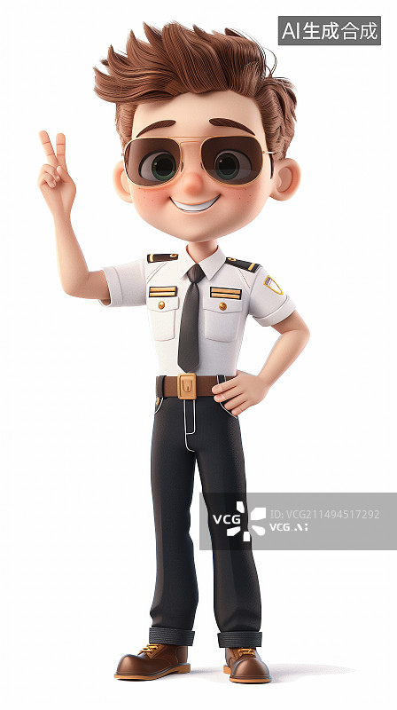 【AI数字艺术】戴墨镜的3d卡通的飞行员机长人物卡通形象图片素材
