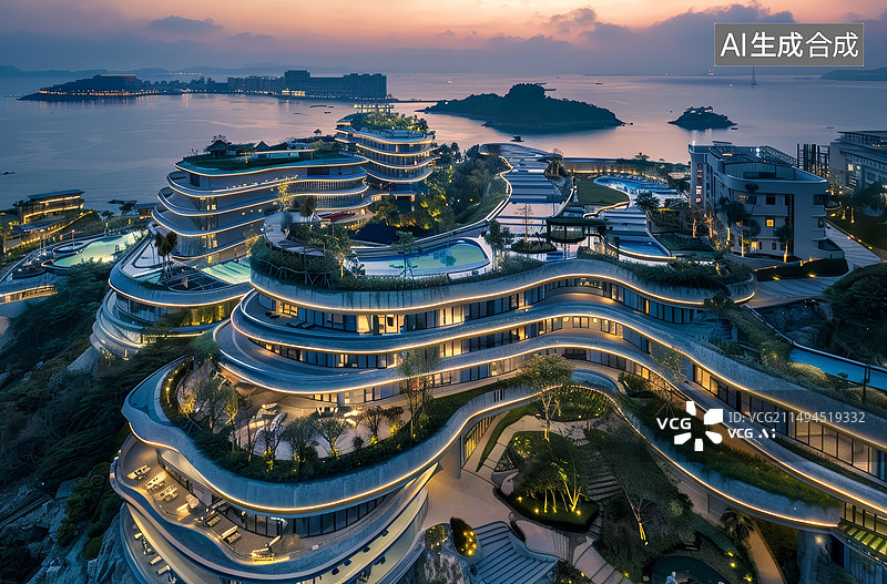【AI数字艺术】豪华酒店度假村航拍视角图片素材