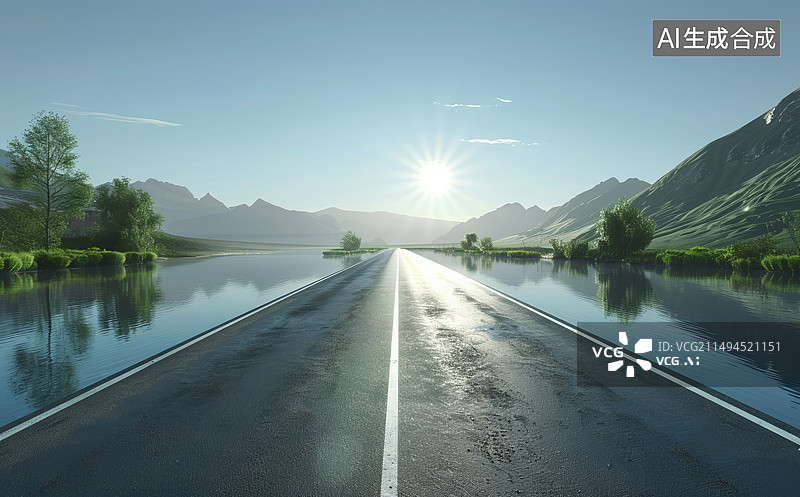 【AI数字艺术】柏油路面和天空图片素材