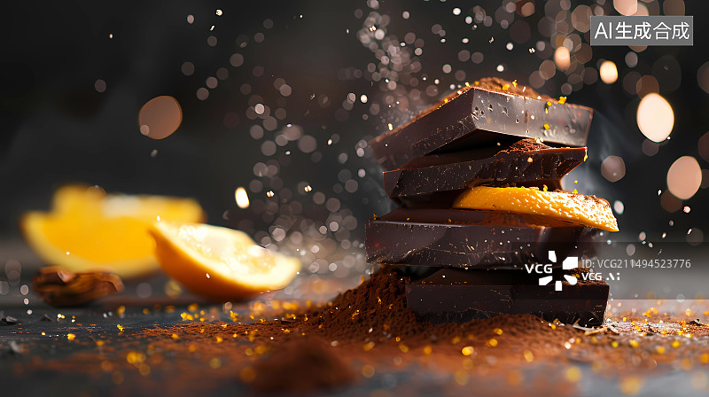【AI数字艺术】可可粉和巧克力的特写图片素材