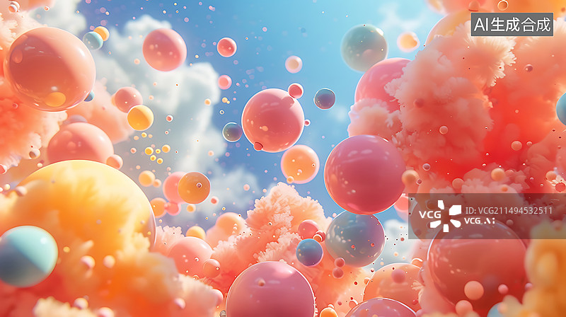 【AI数字艺术】夏日毛绒气球梦幻背景图片素材