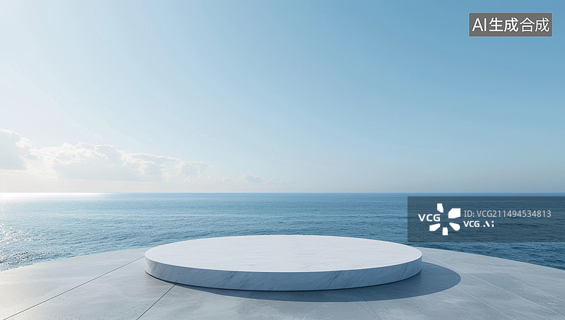 【AI数字艺术】白色简约天空大海电商展台3D空背景图片素材