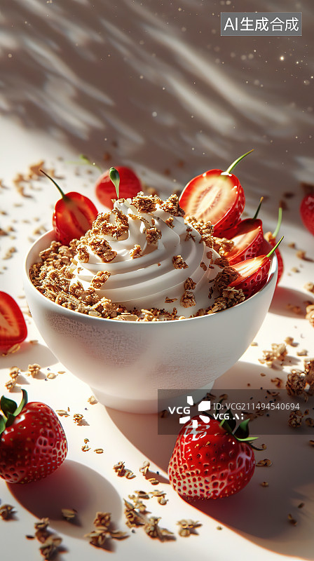【AI数字艺术】桌子上碗里的草莓特写镜头图片素材