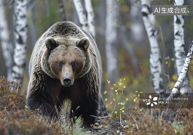 【AI数字艺术】棕熊在森林中漫步图片素材