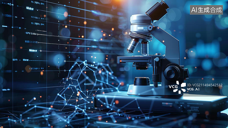 【AI数字艺术】显微镜和数字网络接口代表物联网图片素材