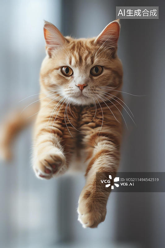 【AI数字艺术】一只姜黄色猫咪在半空中跳跃爪子伸展开来图片素材