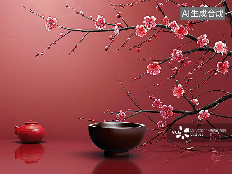 【AI数字艺术】春天里的鲜花和茶壶图片素材