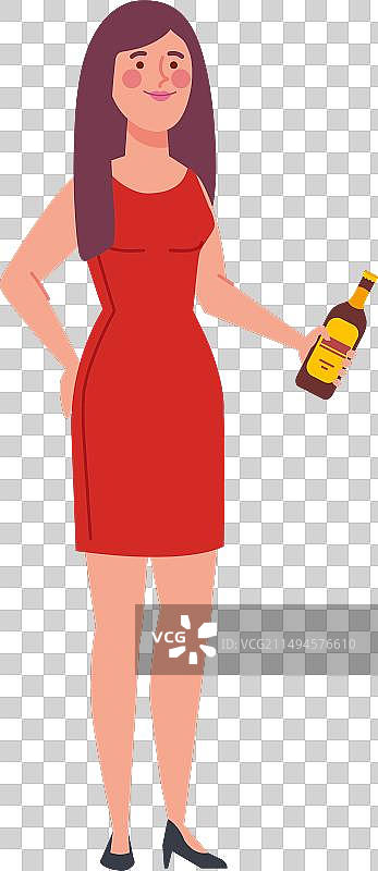 拿着啤酒瓶的单身派对女人图片素材