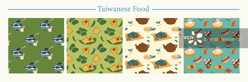 手绘传统夜市小吃印花壁纸集合图片素材