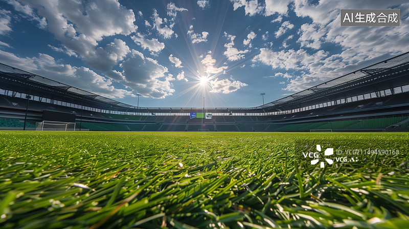 【AI数字艺术】从球场的低角度展示了一个非常大的空旷体育场图片素材