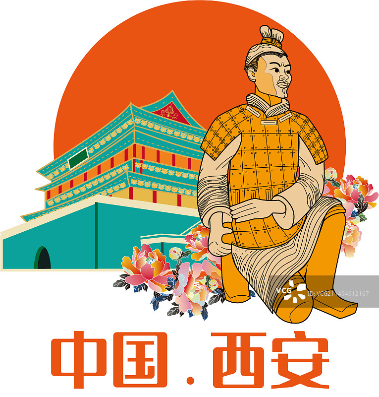 西安-兵马俑钟楼景点-设计模板图片素材