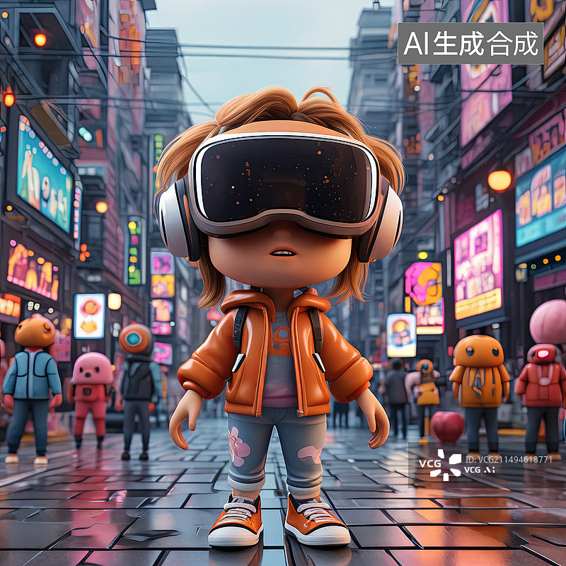 【AI数字艺术】卡通人物戴上头戴式VR设备图片素材