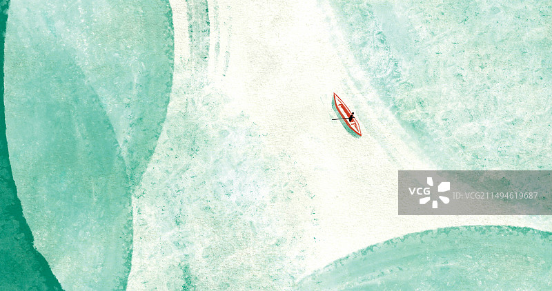 绿色中式清新一叶扁舟插画背景图片素材