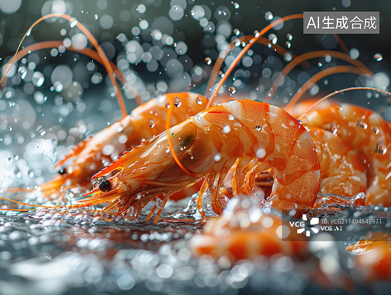 【AI数字艺术】水花四溅的新鲜大虾图片素材