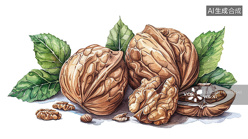 【AI数字艺术】水彩核桃图片素材