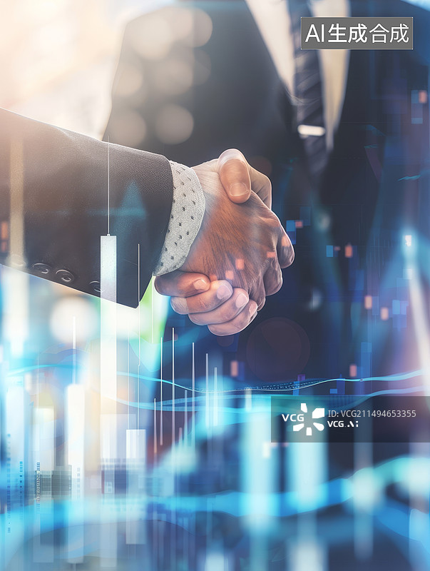 【AI数字艺术】商务人士握手股票走势图图片素材