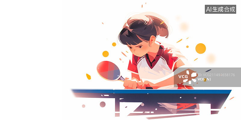 【AI数字艺术】正在打乒乓球的年轻女孩，运动小将图片素材