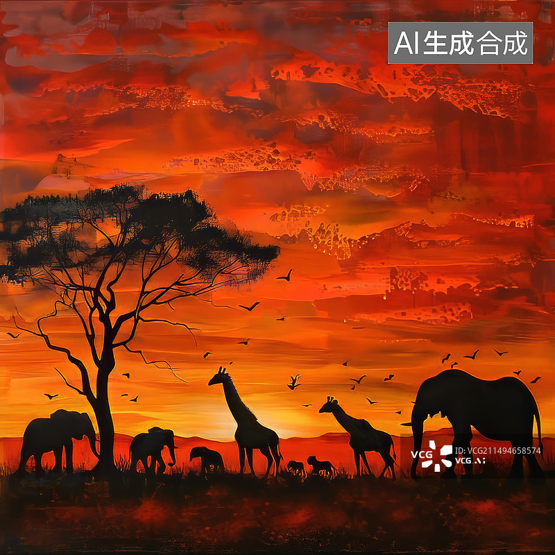 【AI数字艺术】非洲野生动物落日素材图片图片素材