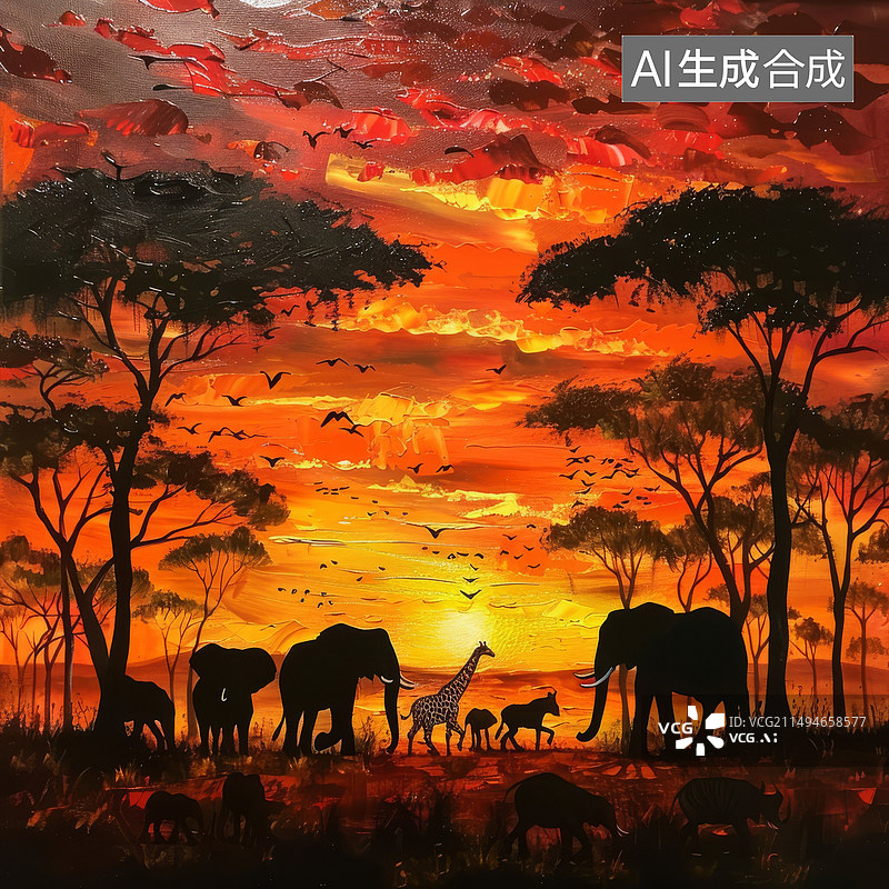 【AI数字艺术】非洲野生动物落日素材图片图片素材