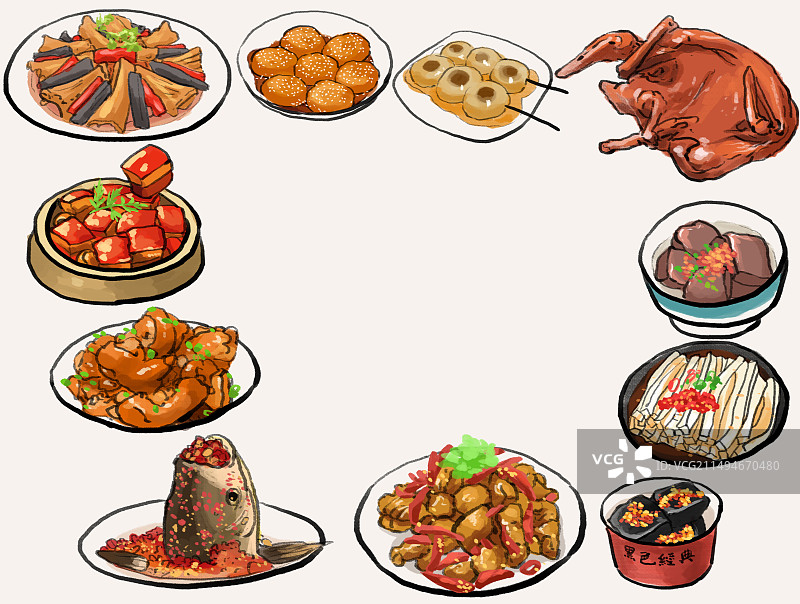 水墨风湘菜长沙美食插画图片素材