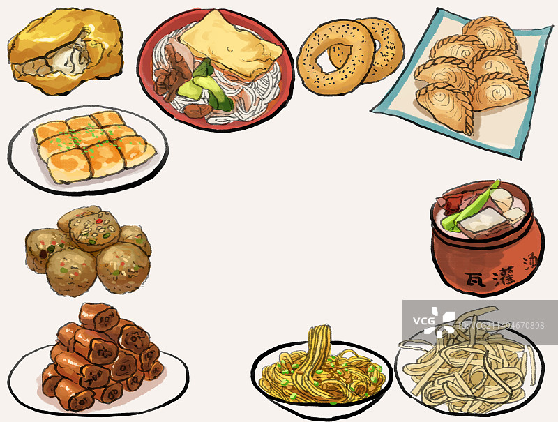 水墨风鄂菜武汉美食插画图片素材