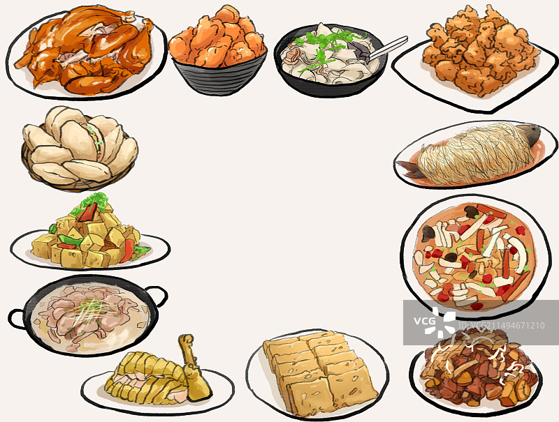 水墨风豫菜郑州美食插画图片素材