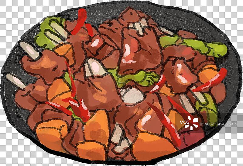 水墨青海西宁美食炕锅羊排插画图片素材