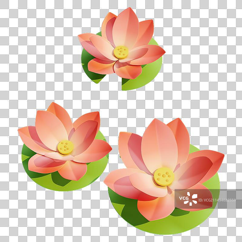 三维立体荷花荷叶元素图片素材