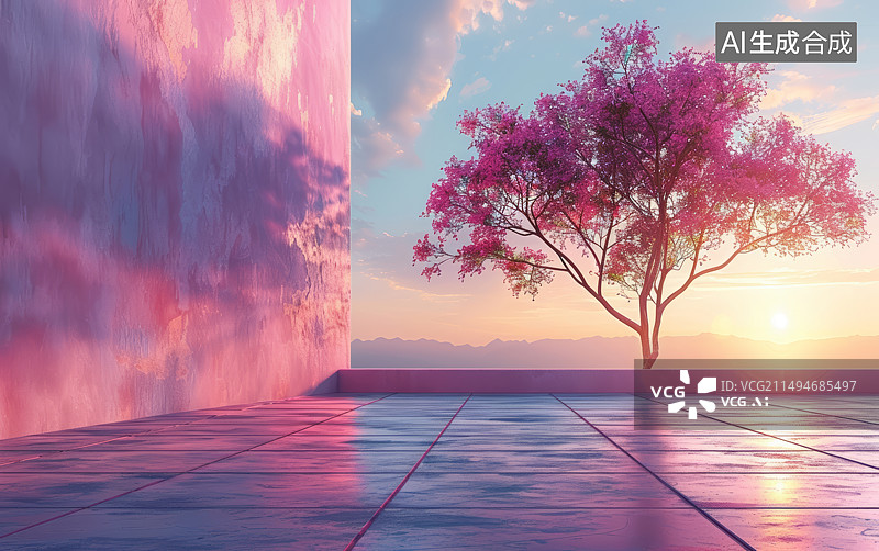 【AI数字艺术】紫色建筑空间背景图片素材