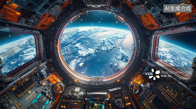 【AI数字艺术】未来国际空间站驾驶舱科幻场景图片素材
