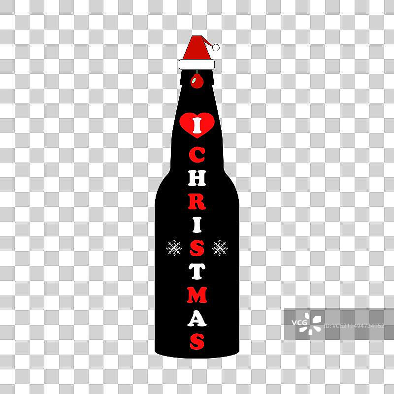 戴圣诞老人帽的啤酒瓶图片素材