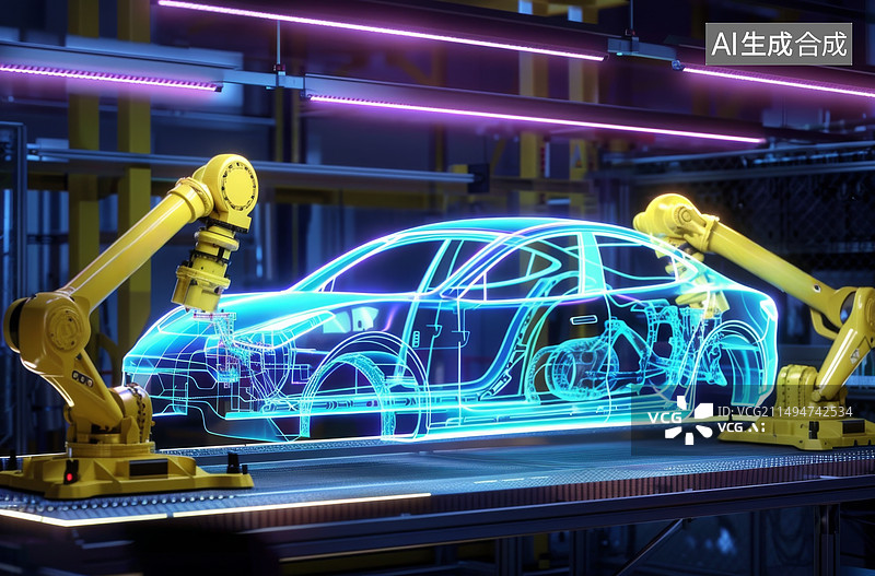 【AI数字艺术】机器人汽车结构智能制造科技插画图片素材